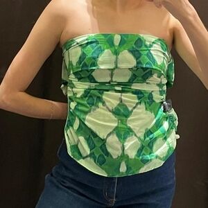 Zara Green Patterned Strapless Top